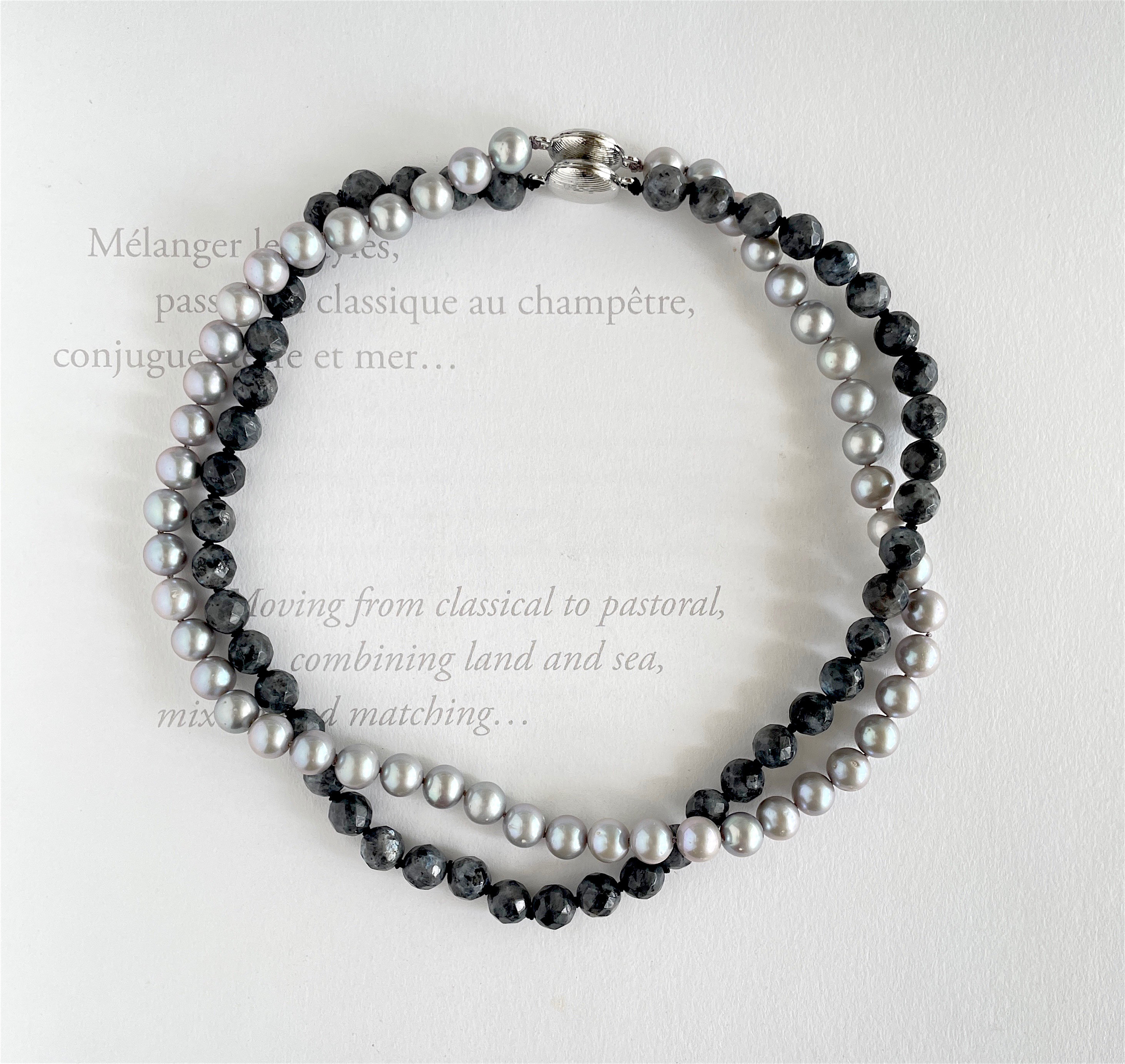 2本でロングに 淡水パール＆ラルビカイト ２本セットのチョーカーネックレス