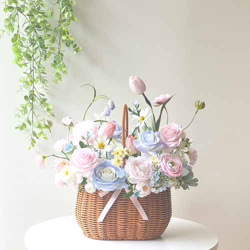 7日で届く！】完成品ブーケ ピンクブルー バスケットブーケ