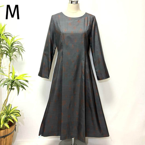 着物リメイク 大島紬ワンピース Aライン 2WAY 細見せライン プリンセス