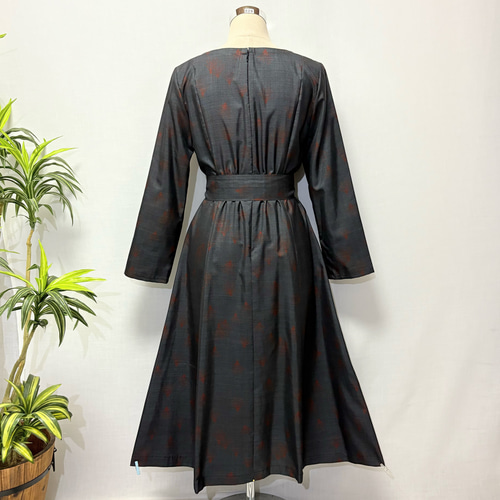 着物リメイク 大島紬ワンピース Aライン 2WAY 細見せライン プリンセス