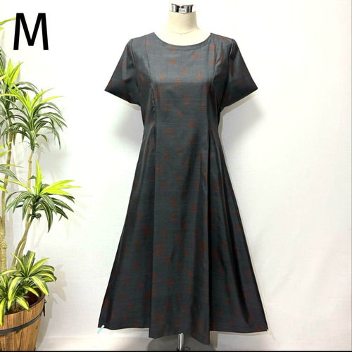 着物リメイク 大島紬ワンピース Aライン 2WAY 細見せライン プリンセス