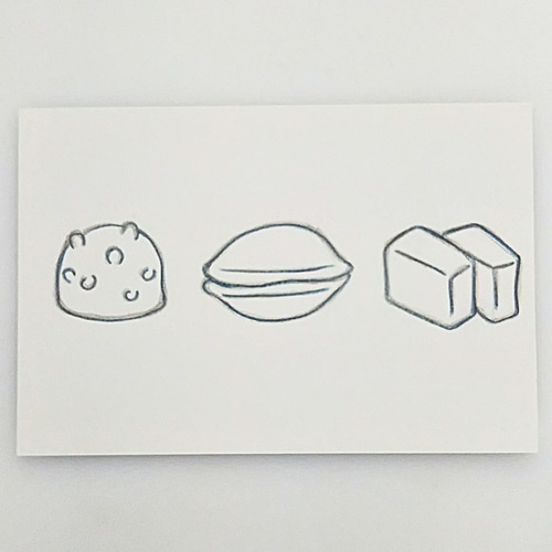 色鉛筆画 原画 1点物 線画 和菓子 セット イラスト ハガキサイズ