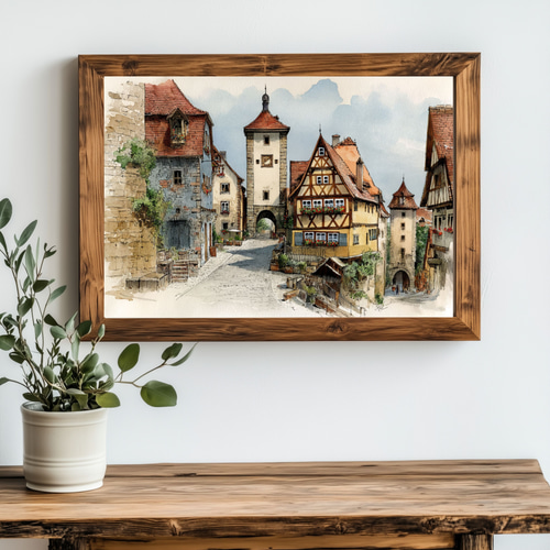 ドイツの中世の街ローテンブルク・オプ・デア・タウバー 水彩画アート