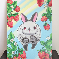 インテリア絵画ポスター 額縁付き【うさぎの横顔】A4 ナチュラル