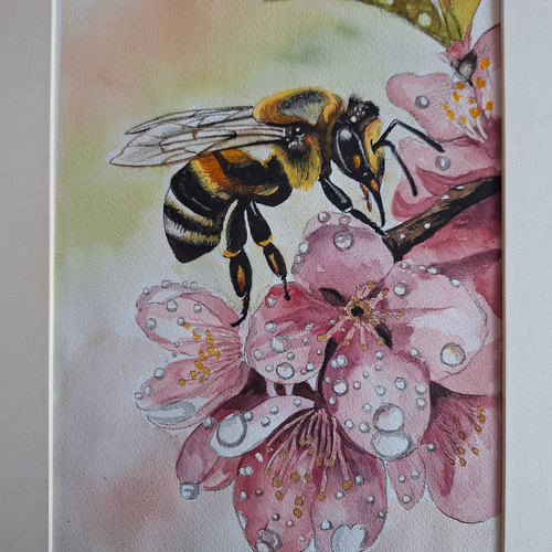 原画　ミツバチとお花　B5サイズ 水彩画 花とミツバチ 絵画 makochin 通販 19258003｜Creema