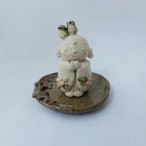 めじろがとまるお地蔵さん(ほほえみ) その他置物 ほほえみ～工房 通販