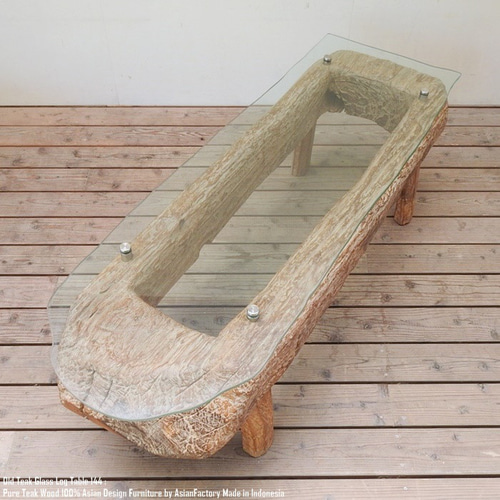 希少 一点物 迫力の オールドチーク ガラステーブル 144cm × 47cm