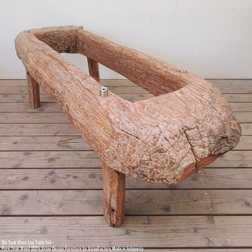 希少 一点物 迫力の オールドチーク ガラステーブル 144cm