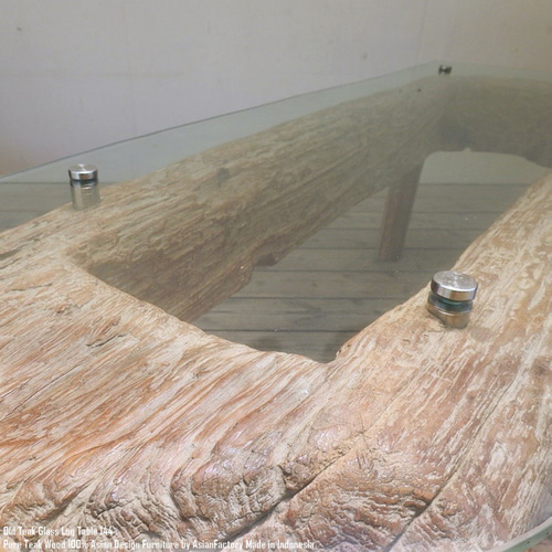 希少 一点物 迫力の オールドチーク ガラステーブル 144cm × 47cm