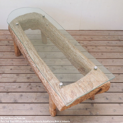 オールドチーク　ガラステーブル　直径90cm 希少 一点物 迫力の オールドチーク ガラステーブル 144cm