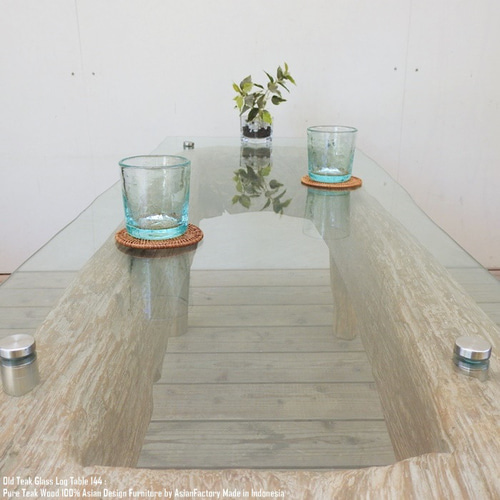 希少 一点物 迫力の オールドチーク ガラステーブル 144cm