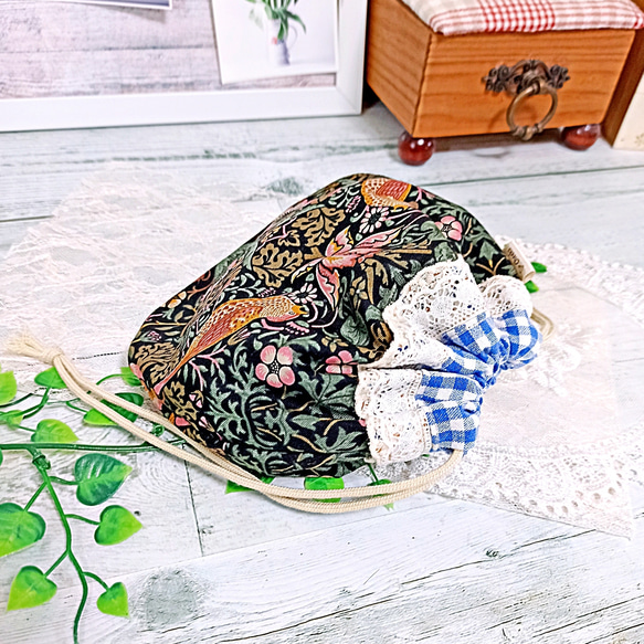 William Morris ダーツマチ レースおしゃれ巾着ポーチ♡ 5枚目の画像