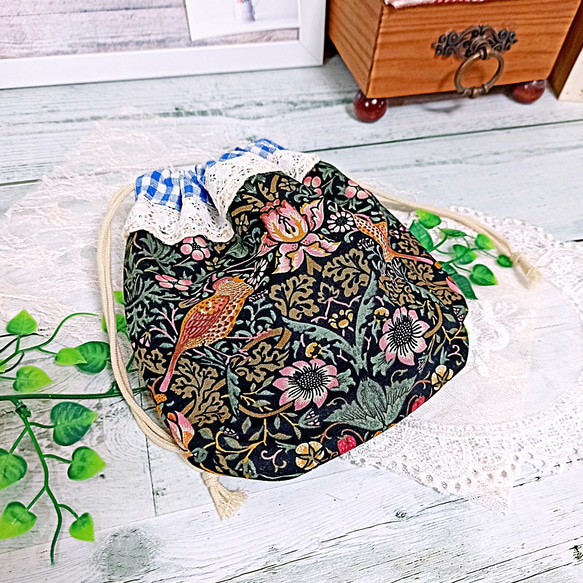 William Morris ダーツマチ レースおしゃれ巾着ポーチ♡ 9枚目の画像