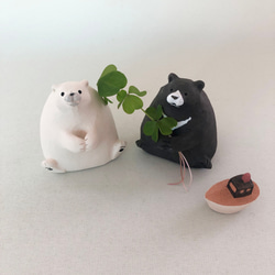[受注制作] お花が持てちゃうシロクマさん（素焼きのシロクマ　置物） 5枚目の画像