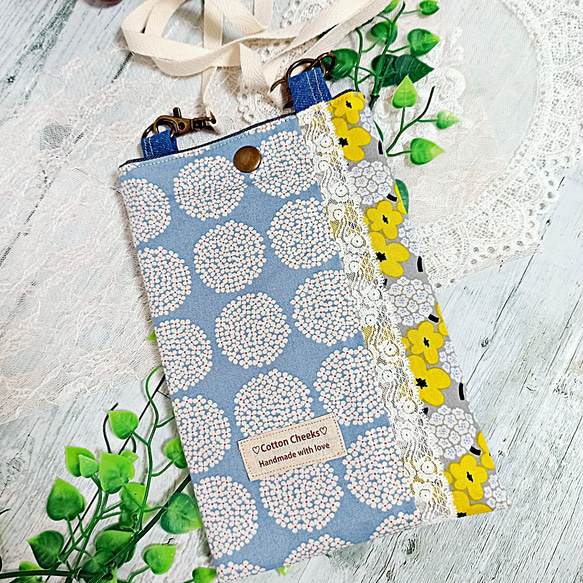パッチワーク 紫陽花♡ スマホショルダー 8枚目の画像
