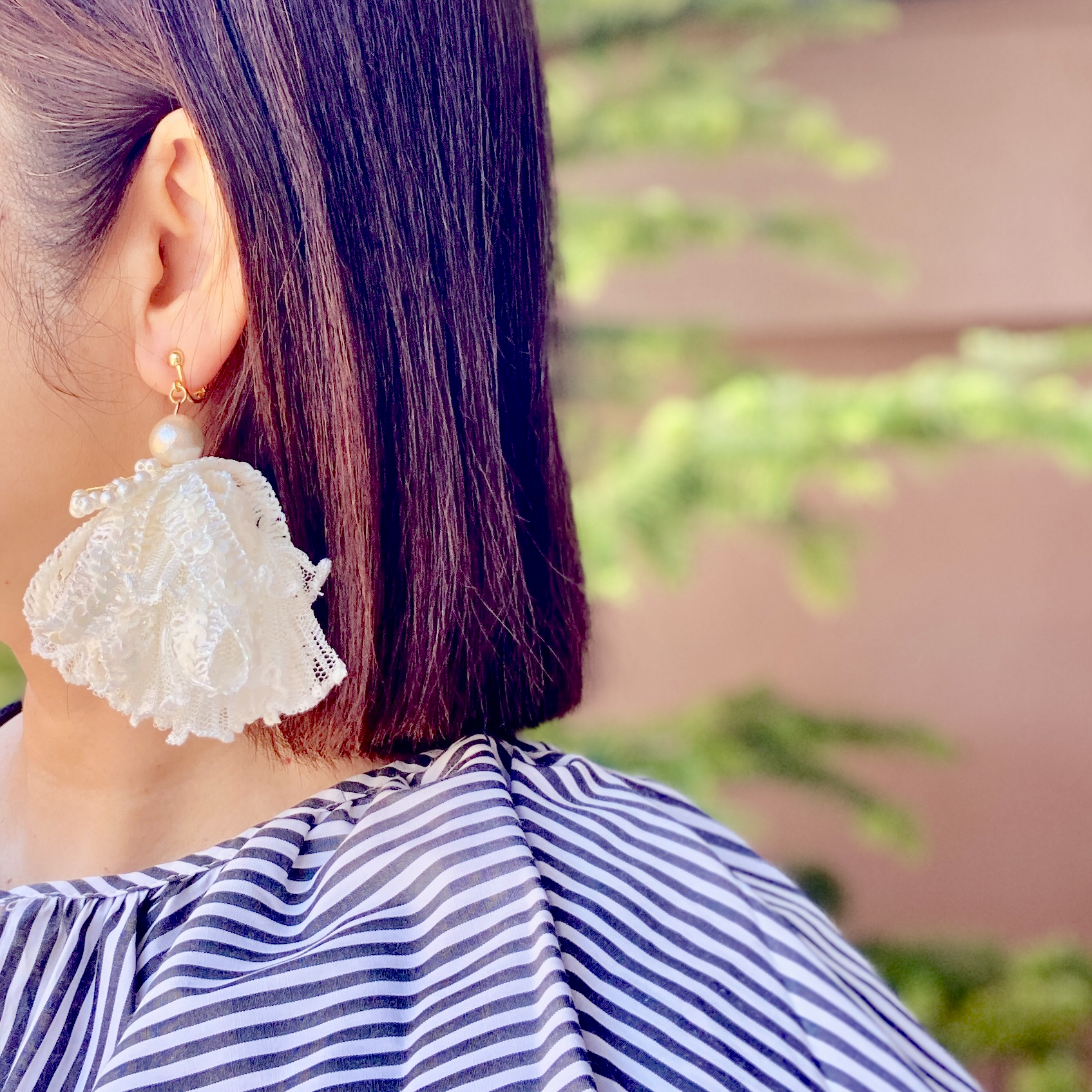 【 モンブラン】イヤリング　レース　パール　白　ホワイト　成人式　結婚式　ウエディング　ブライダル557