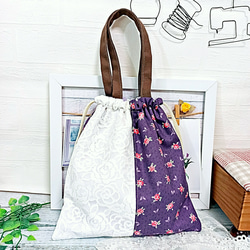 巾着バッグ 手提げバッグ ローズ＆レース パッチワーク♡ 3枚目の画像