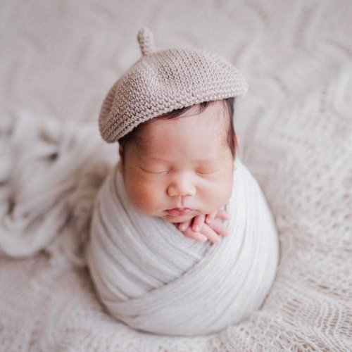 新生児～手編みのどんぐりベレー帽】コットン100％ 出産祝い ニュー