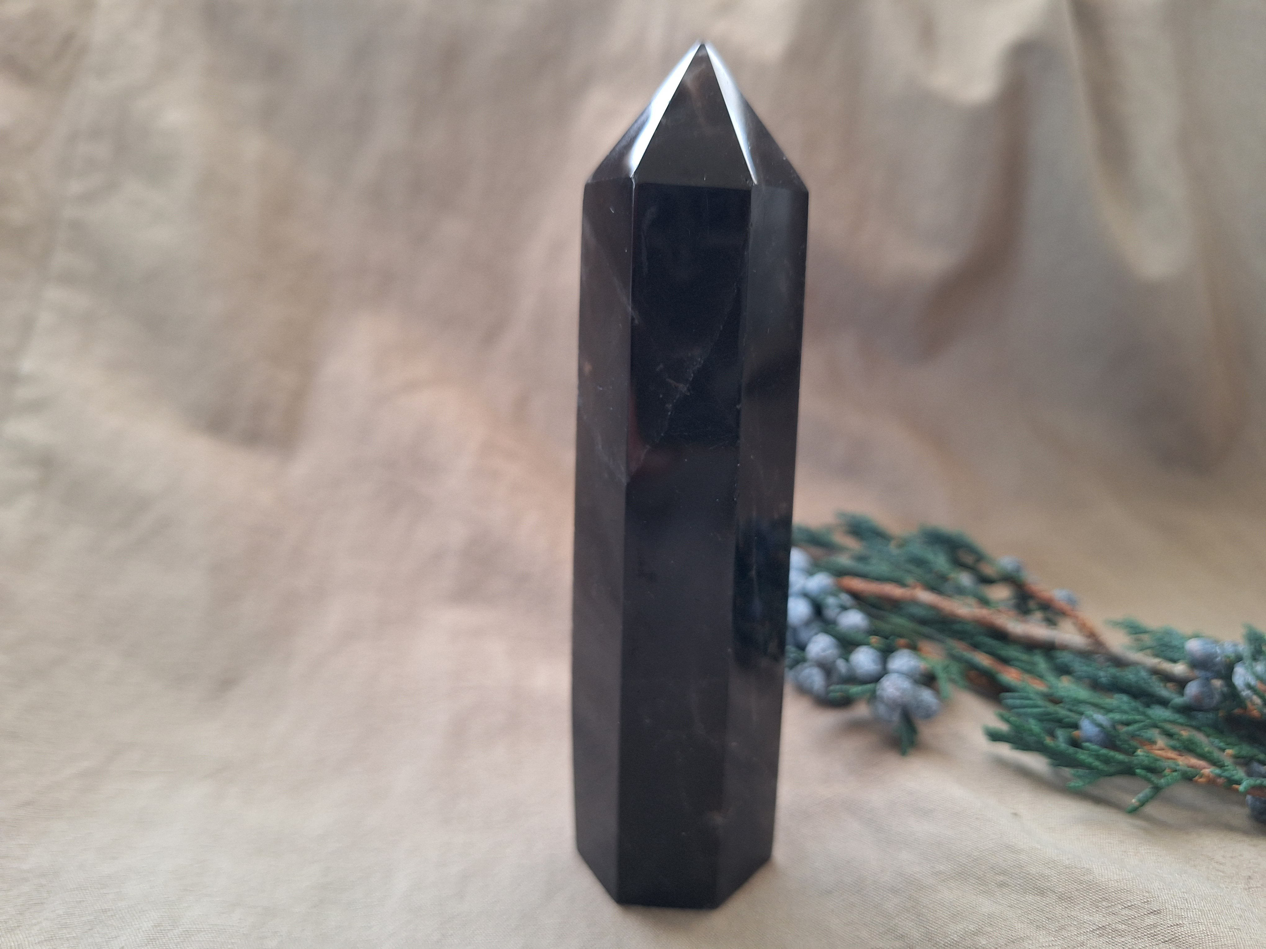 モリオン（黒水晶）六角柱ポイント（100～110ｇ）⑮