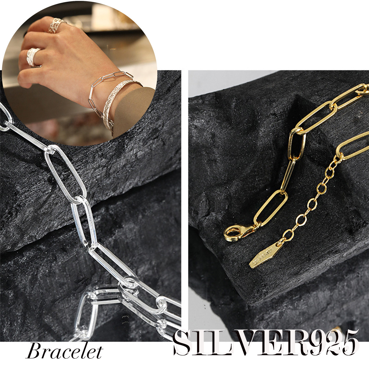 SILVER925-16 ブレスレット シルバ−925 調整可能　巾着付  ジュエリー シルバー ゴールド コンビ