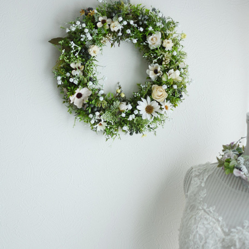 リース 春のアーティフィシャルフラワーリース リース かすみ草 春 母