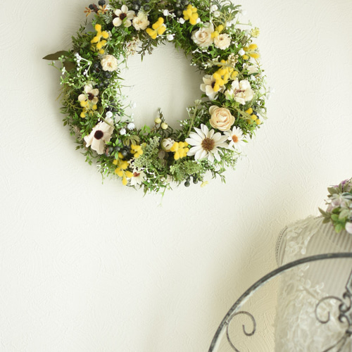 リース 春のアーティフィシャルフラワーリース リース かすみ草 春 母