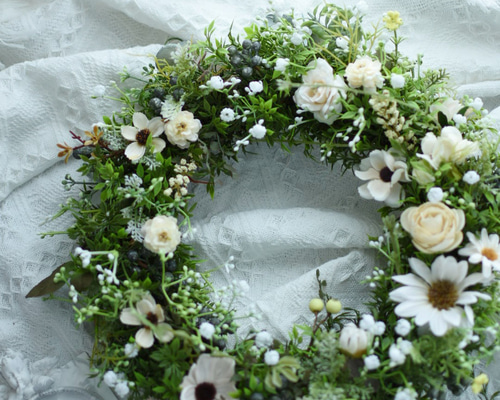 リース 春のアーティフィシャルフラワーリース リース かすみ草 春 母