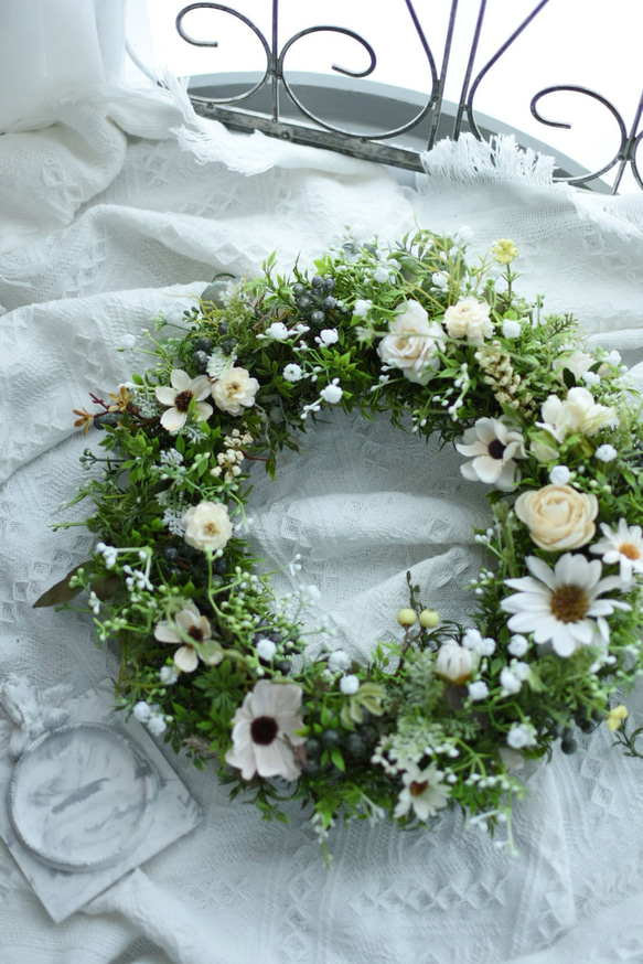 リース 春のアーティフィシャルフラワーリース リース かすみ草 春 母