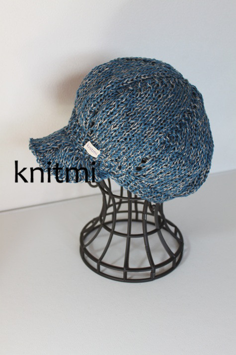 つば付き【北欧リネン100%】しめつけない  春夏ニット ベレー帽子 キャスケット　デニムカラー　ブルーグレーmix 4,440円