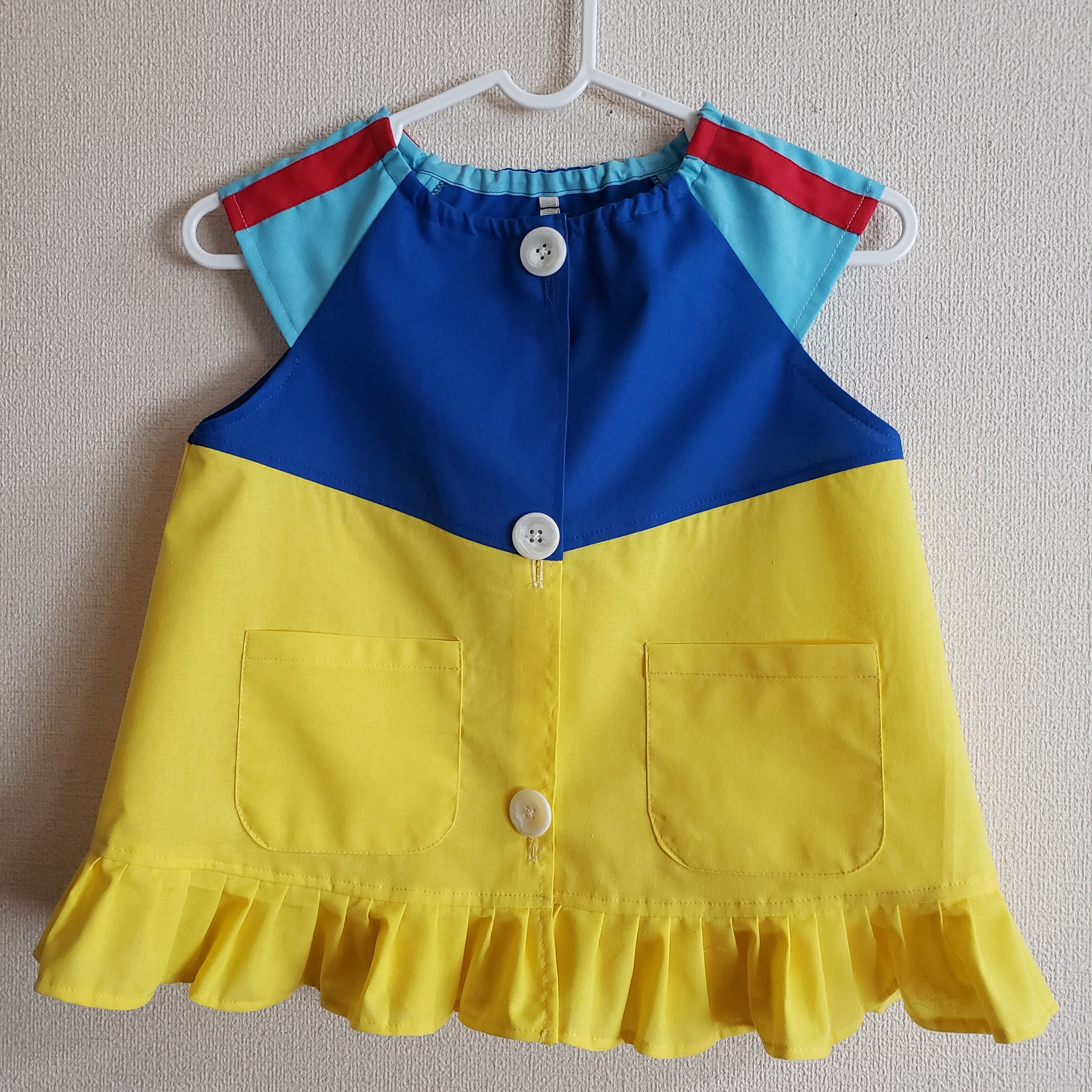 80〜150size リボン アレンジ 前ボタン 半袖スモック ショート袖 フリル