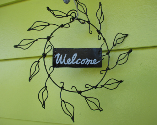 ☆ウエルカムリース 鉄線2㎜線 ワイヤークラフト アルミ板 黒