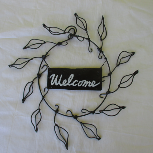 ☆ウエルカムリース 鉄線2㎜線 ワイヤークラフト アルミ板 黒