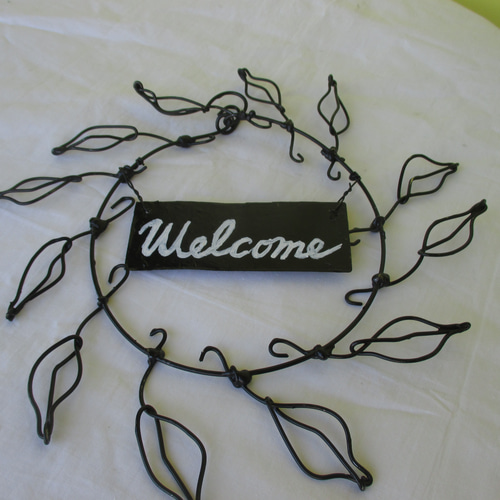 ☆ウエルカムリース 鉄線2㎜線 ワイヤークラフト アルミ板 黒塗装