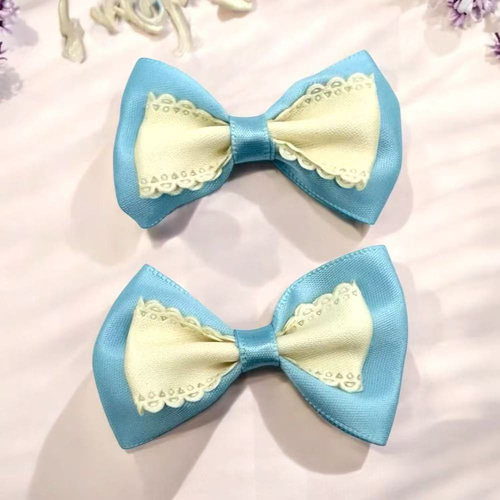 リボン サテン ダブル パーツ パステル 同色2個 ヘアアクセサリー 服飾