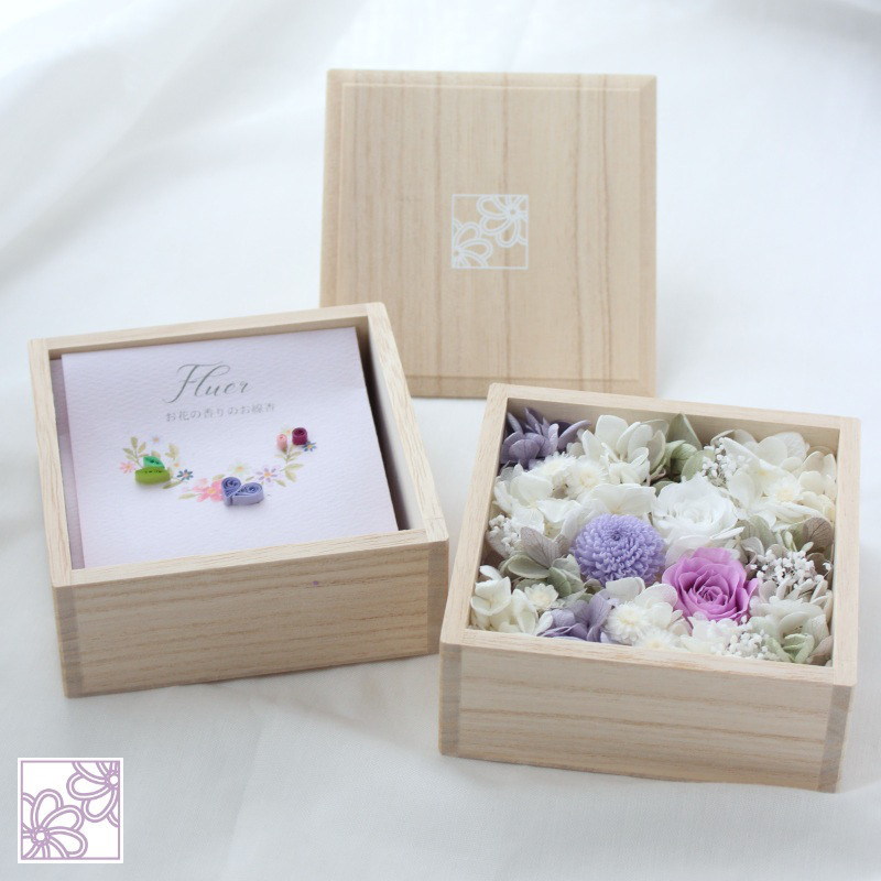 フルールcube”ライラック”【桐箱入り仏花とお線香のセット】