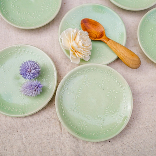花柄 緑色 丸型皿 丸皿 小皿 セット 2個1セット グリーン ブレッド＆バタープレート