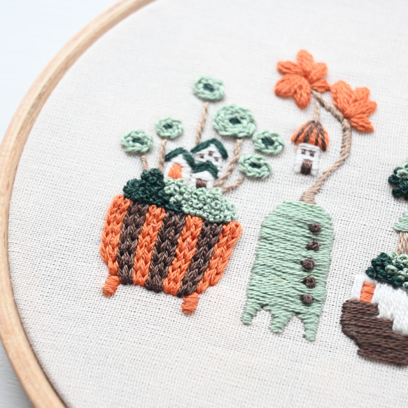 【新作】刺繍キット 緑の文明より「盆栽街植物」《空想街雑貨店》 4枚目の画像