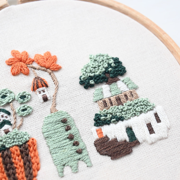 【新作】刺繍キット 緑の文明より「盆栽街植物」《空想街雑貨店》 3枚目の画像