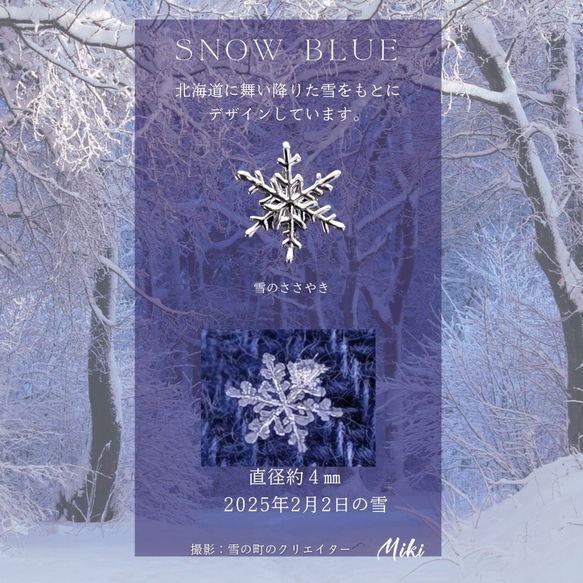 雪のささやき　本物の雪の結晶ピアス（イヤリング）　サージカルステンレス　ニッケルフリーメッキ　 6枚目の画像