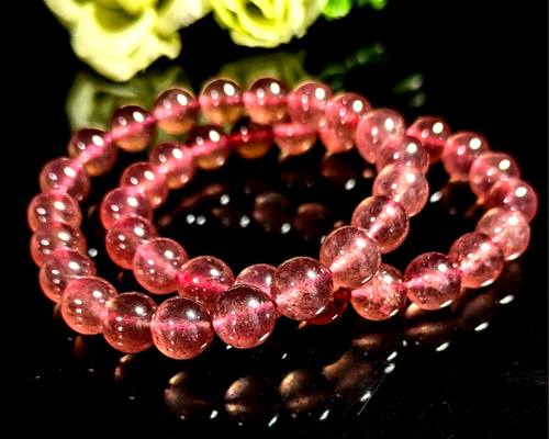 ✿高品質◇濃いピンク◇天然石ストロベリークォーツ約8.8mm珠1本