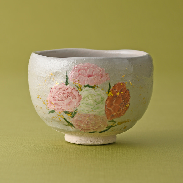 2025母の日 新作 楽焼〚カーネーション〛抹茶碗 茶入印 贈り物 茶道具