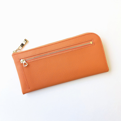 軽くて薄い！長財布（オレンジ）14枚カードポケット◇国産牛革