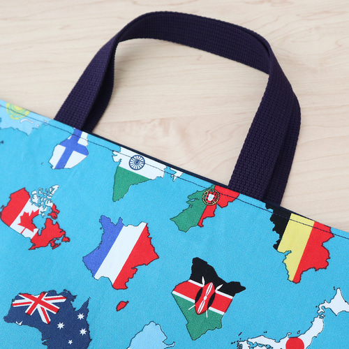 いろんな国の国旗デザイン ターコイズブルー×紺 マチあり レッスン