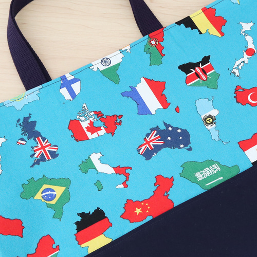 いろんな国の国旗デザイン ターコイズブルー×紺 マチあり レッスン