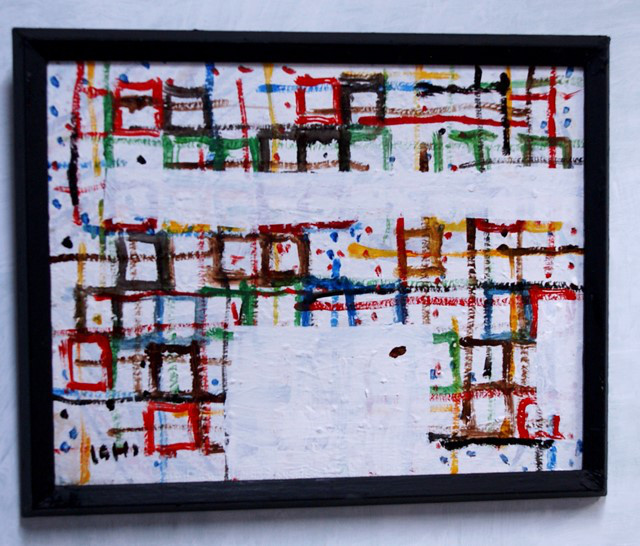 現代アート　抽象画、　「彩42」　油彩F6号　木製フレーム付き