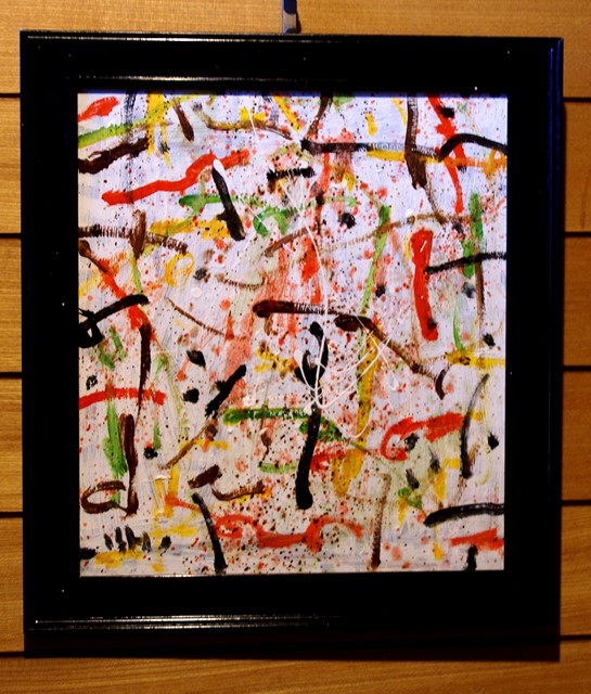 抽象画　「現代アート「彩-10」　色紙に油彩の抽象画、