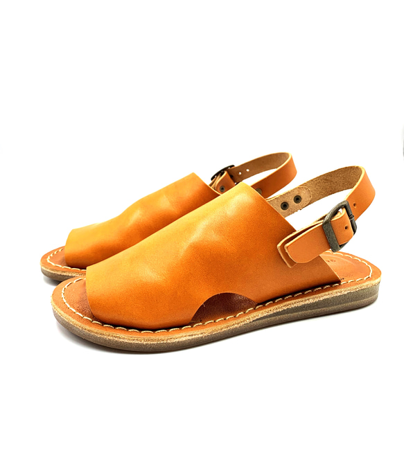 【grow naturally】ハンドメイド栃木レザーサンダル　キャメル 1枚目の画像