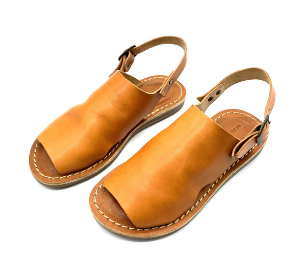 【grow naturally】ハンドメイド栃木レザーサンダル　キャメル 2枚目の画像