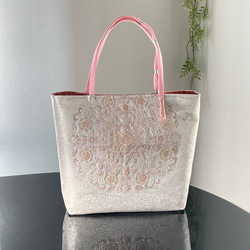 帯リメイクバッグ 煌めく孔雀 Mサイズ 和装バッグ 帯バッグ トート