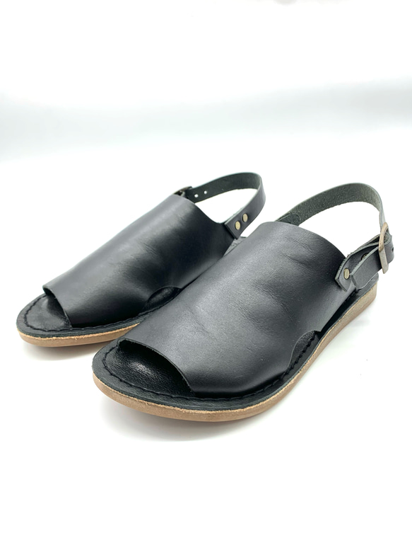 【grow naturally】ハンドメイド栃木レザーサンダル　ブラック 5枚目の画像